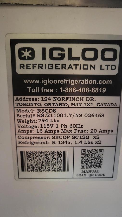 Used Igloo RSCD8 Refrigerated Deli/Meat/Cheese/Salad Case with sliding back door -warranty