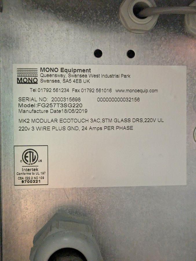 Used Mono FG257T3SG220 DX Eco-Touch Modular Deck Oven