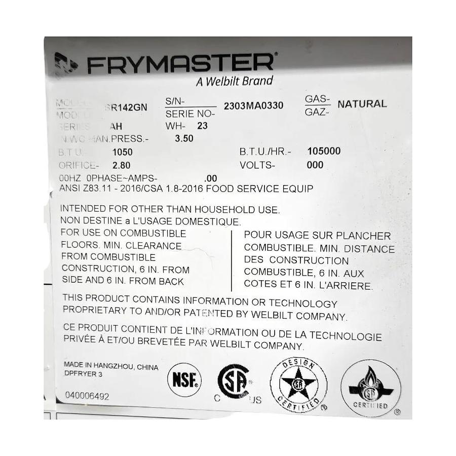 Used Frymaster SR142GN Fryer - Natural Gas - 2 AVAILABLE -WARRANTY