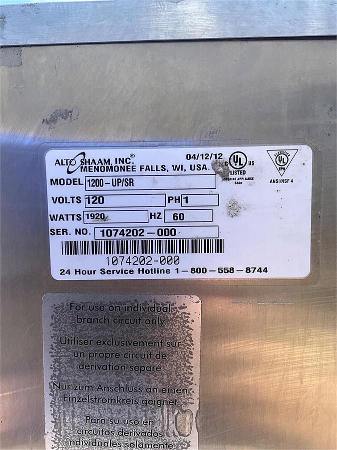 Used Alto Shaam heated food warmer cabinet on casters