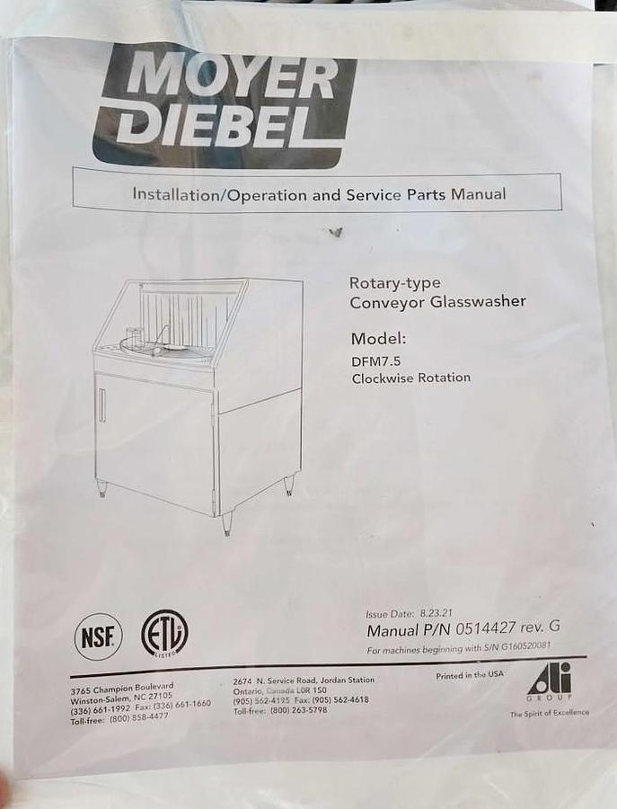 Used Rotary Bar Glasswasher - Moyer Diebel Dolfyn -1200 glasses per hour - BRAND NEW
