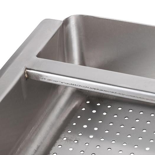 19 1/2" x 19 1/2" x 4" 18-Gauge Stainless Steel Scrap / Pre-Rinse Basket with St