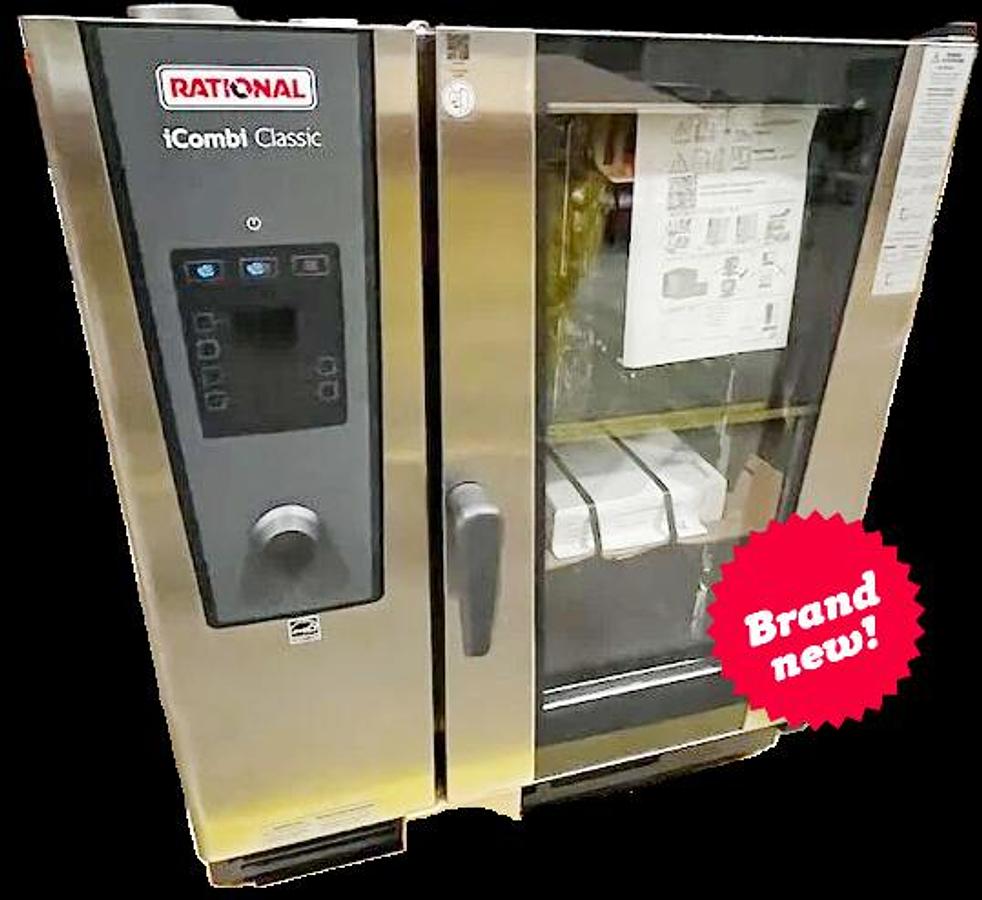Used Scratch and Dent Rational iCombi Classic 10 Pan Half-Size Electric Combi Oven with Stand and Ventless Condensation Hood - 18.9kW