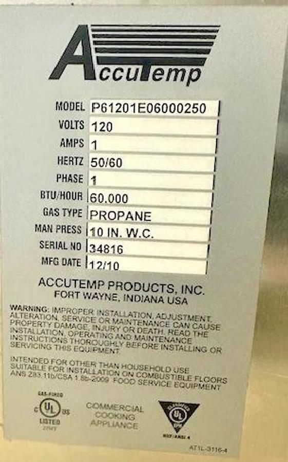 Used ACCUTEMP P61201E060 COUNTERTOP 60,000 BTU 6 PAN LP GAS BOILERLESS STEAMER