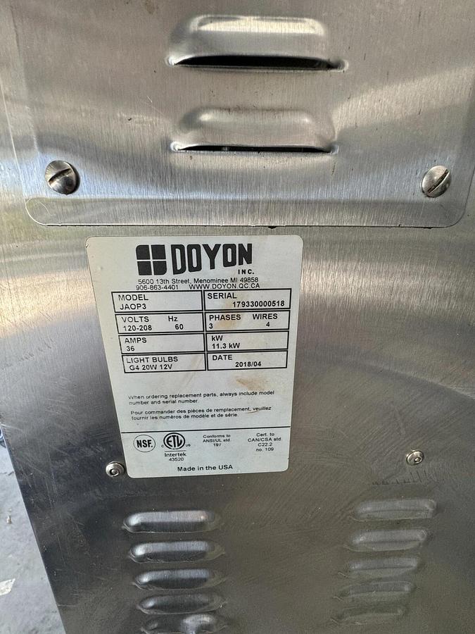 Used DOYON JAOP3 Electric Proofer Combo Baking Convention Oven 2018 barely used