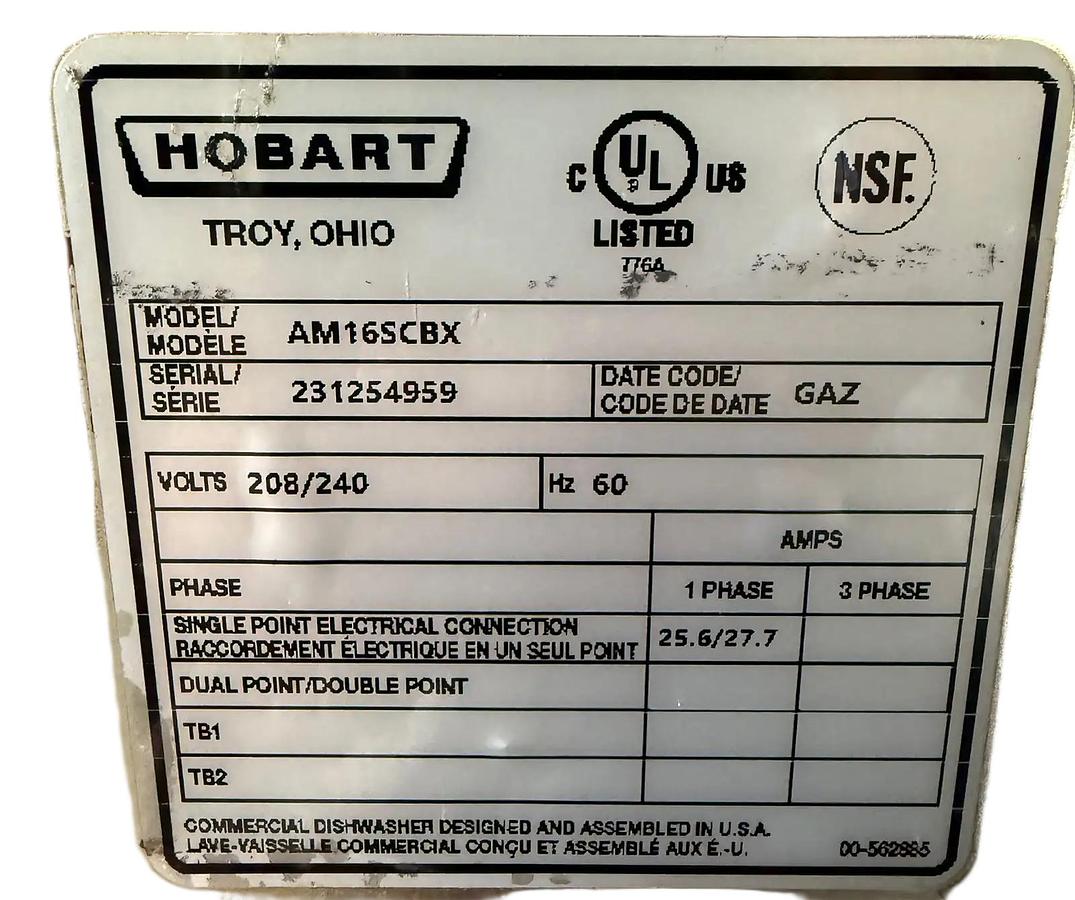 Used Newer style  model HOBART AM16SCBX dishwasher - high temp ! 