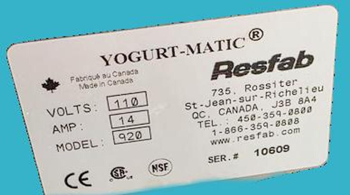 Used Resfab Yogurt Machine - near new condition