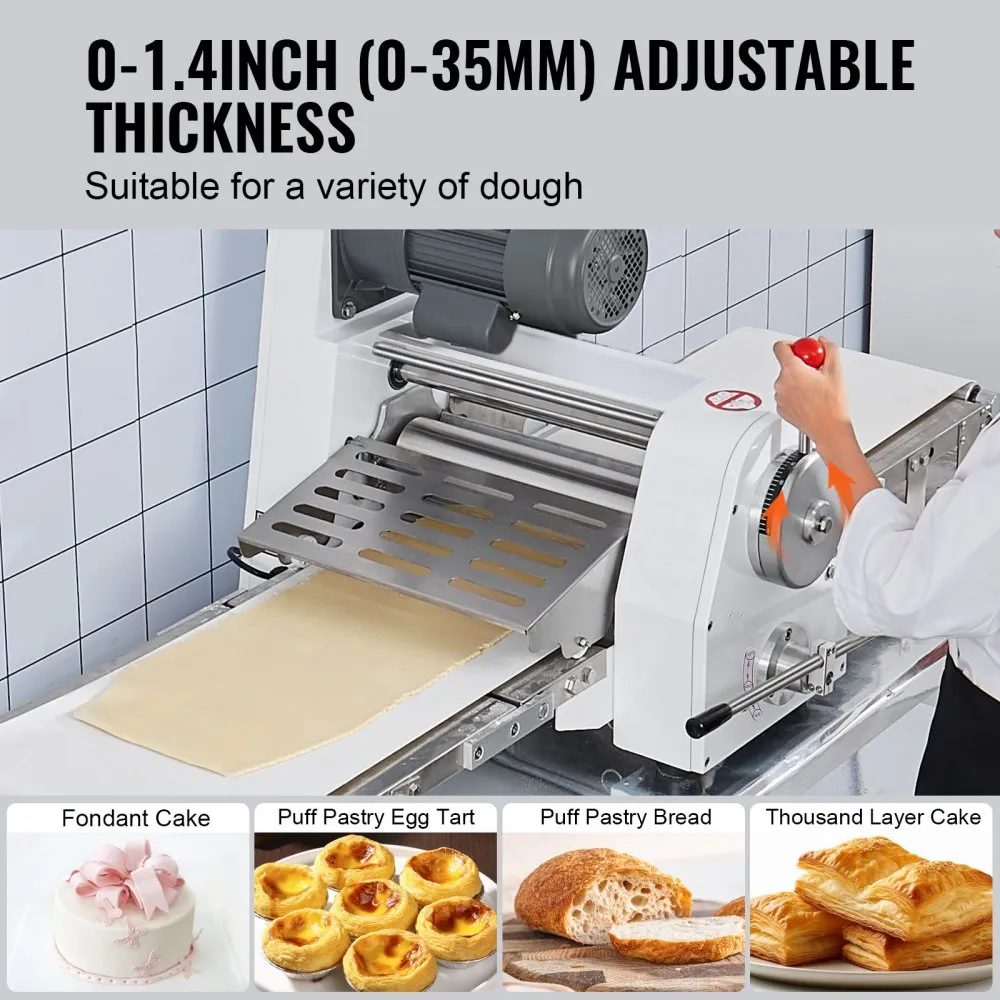 Commercial Dough Sheeter Machine, 19.7-Inch Reversible Puff Pastry Sheeter and Fondant Roller, Electric Dough Roller 0-1.4" Adjustable Thickness, Folding Dough Sheeter for Bakeries, Pastrie