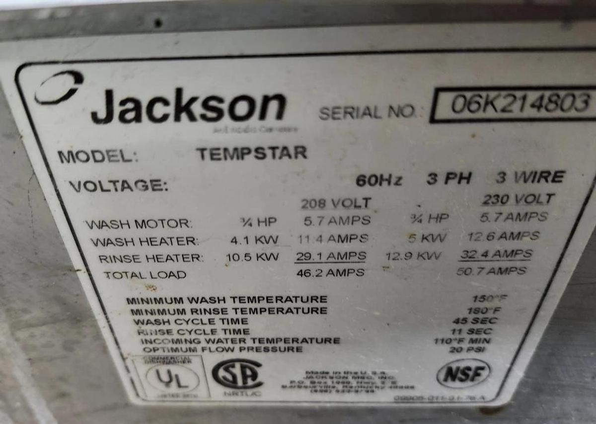 Used Jackson Dishwasher Tempstar - HI TEMP PASS THRU