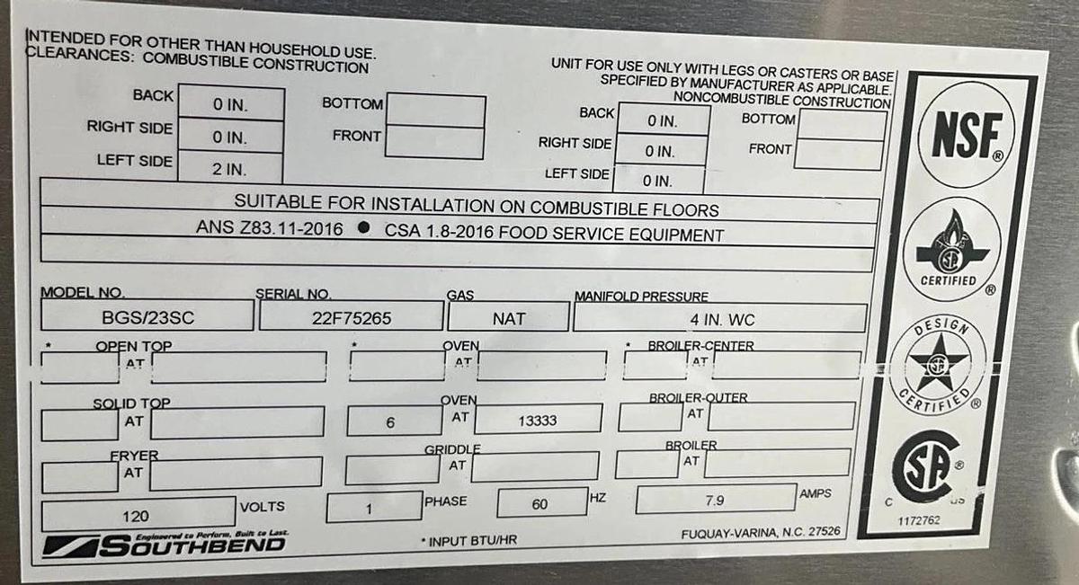 Used 2022 Southbend gas double stack convection oven BGS/23SC Double Deck Energy Star