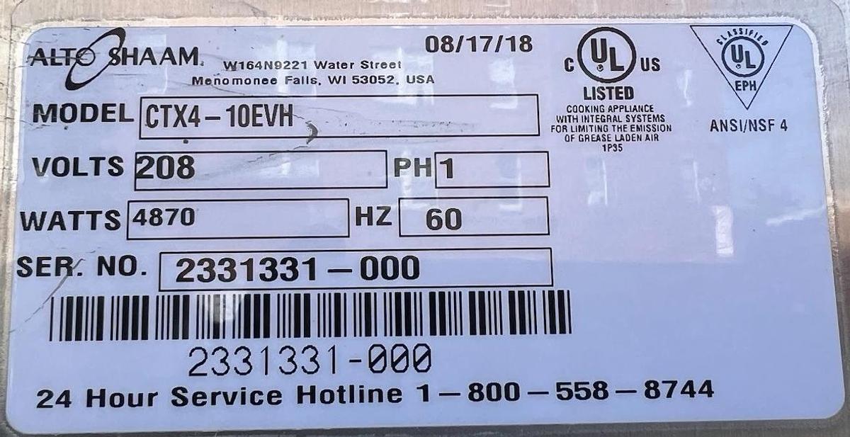 Used 2018 Alto Shaam CTX4 10EVHb CT Express With Ventless Hood Combi Oven. 1 Phase