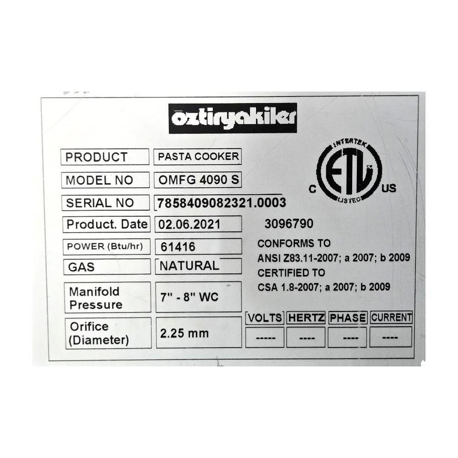 Used Ozti OMFG 4090 S Pasta Cooker - Natural Gas -WARRANTY