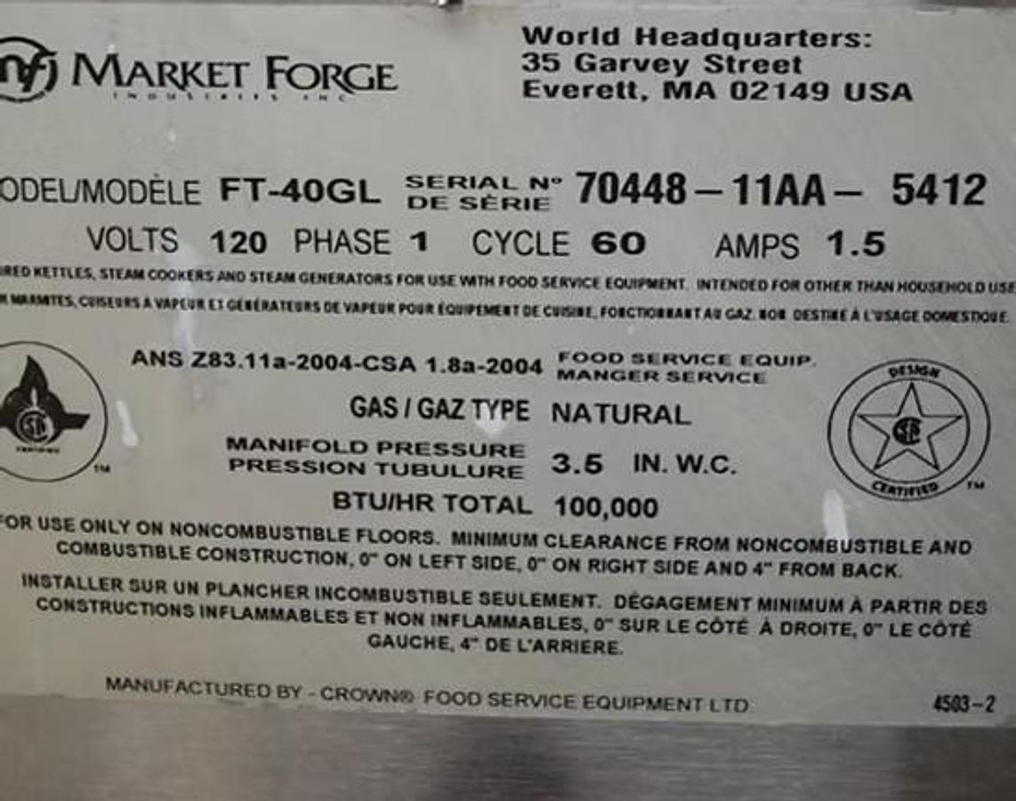 Used Market Forge FT-40GL Natural Gas 40 Gallon Steam Jacketed Tilt Soup Ket