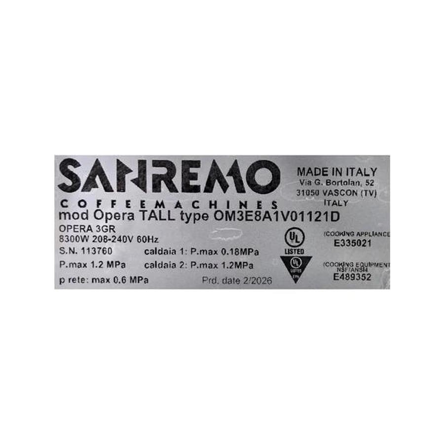 Used Sanremo Opera TALL 3GR Espresso Machine 3 Group - Never Used