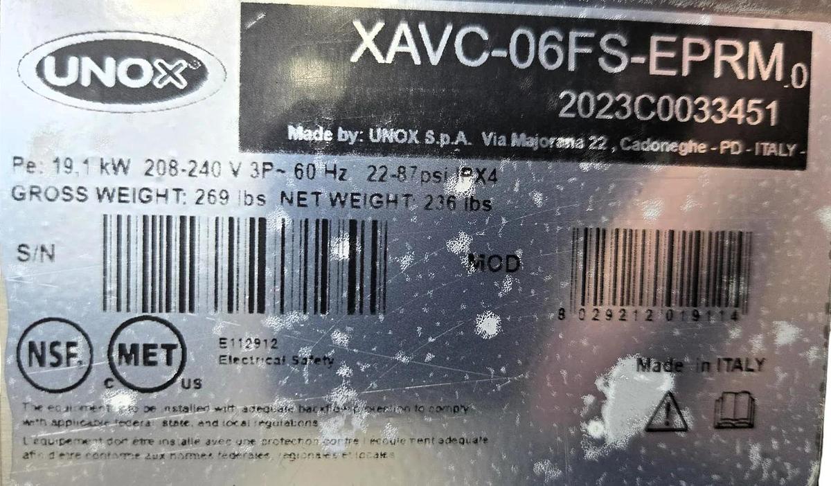 Used Unox XAVC-06FS-EPRM and XAVHC-HCFS Combi Oven - Electric -Warranty