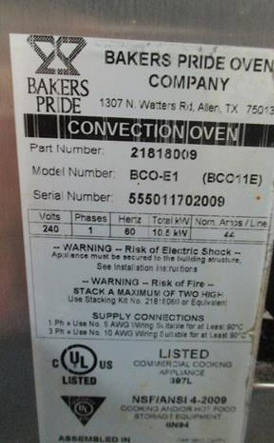Used Bakers Pride Double Stack Electric Convection Oven
