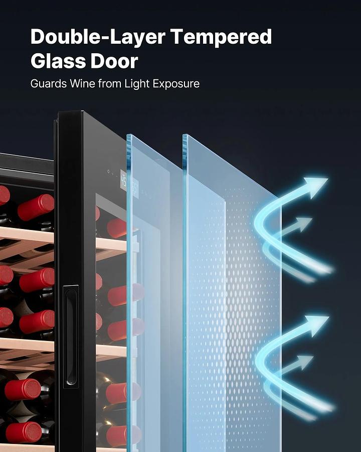 Used 42 Bottle Wine Fridge, Freestanding Wine Cooler Refrigerator, Dual Zone Cooler, 41℉ to 65℉ Adjustable Temp Mini Cellar, Glass Door, For Home Office Bar, Red White Champagne or Sparkling Wines