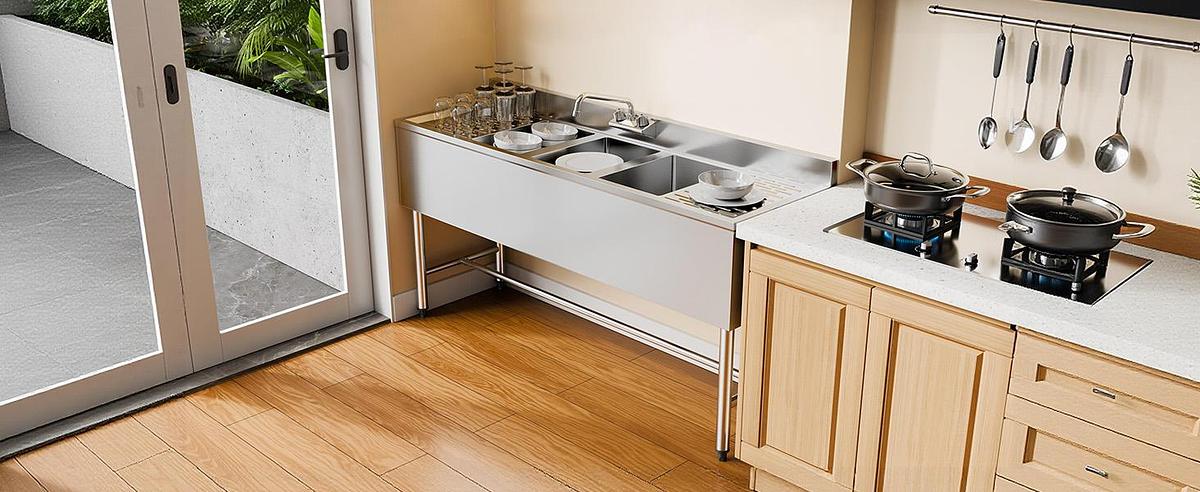 Used 3 Compartment Stainless Steel Sink for Commercial Kitchen, 60" Under Bar