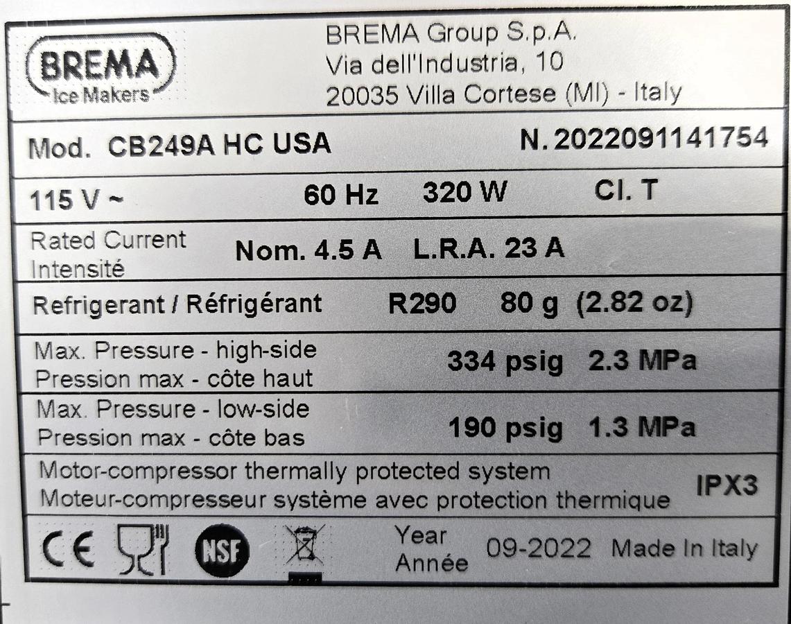 Used Brema CB249A HC Undercounter Ice Machine