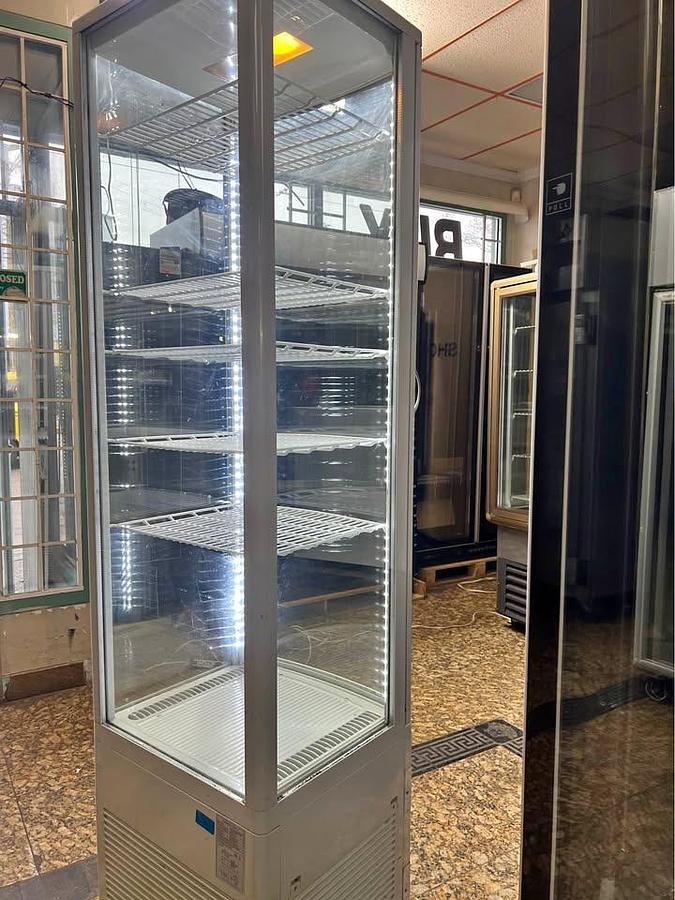 Used Glass 4 sided display refrigerator - great for impulse sales - see video