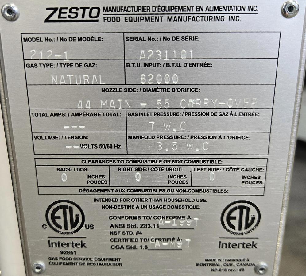 Used Zesto Single Deck Oven - Natural Gas