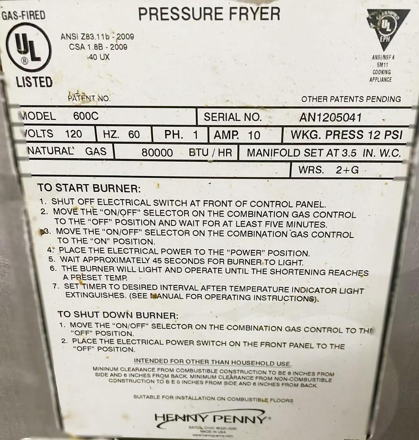 Used Used Henny Penny 600C Pressure Fryer - Natural Gas