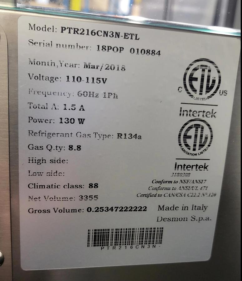 Used Desmon PTR216CN3N-ETL Prep Table -WARRANTY