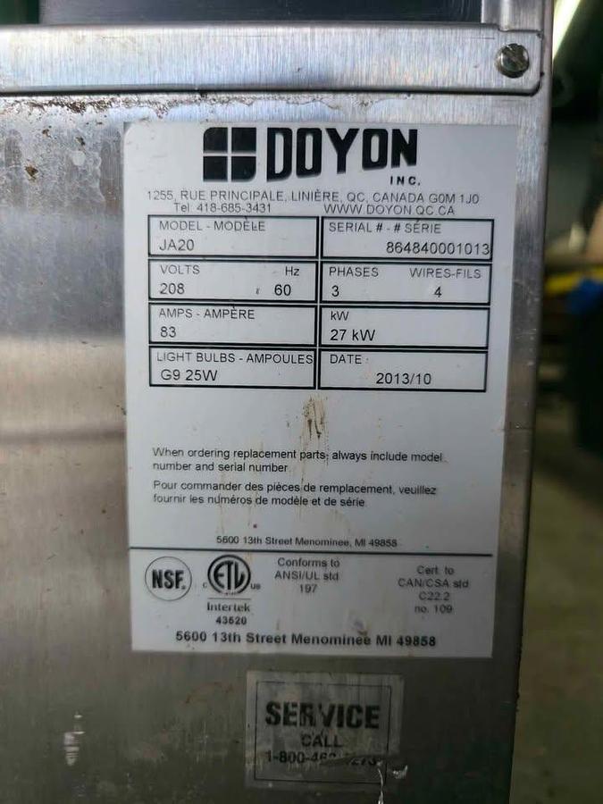 Used DOYON MODEL JA20 DOUBLE CONVECTION OVEN - PRODUCTION UNIT