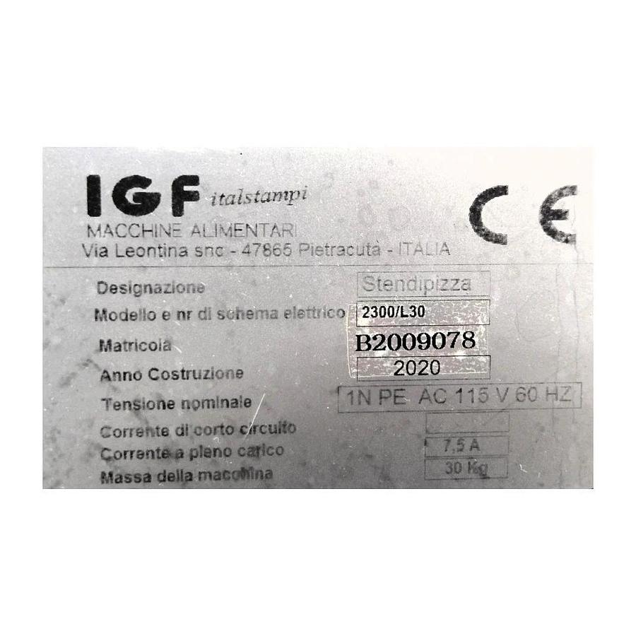 Used IGF 2300/L30 Pizza Dough Roller - Warranty