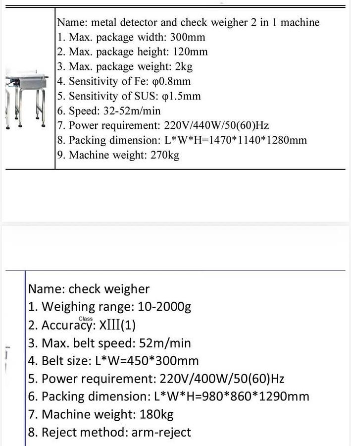 Used Metal Detector & Check Weigher Combo Machine - Like new condition