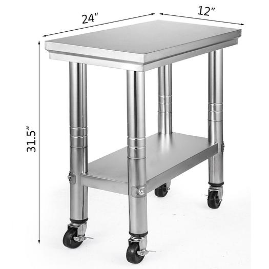 12" x 24" Stainless steel work table - on wheels - BRAND NEW - FREE SHIPPING