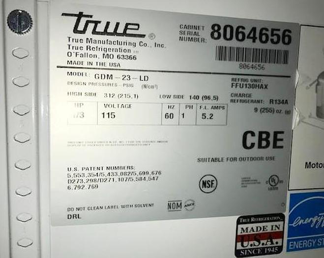 Used True Single Glass Door Display Refrigerator - demo quality -Save $800