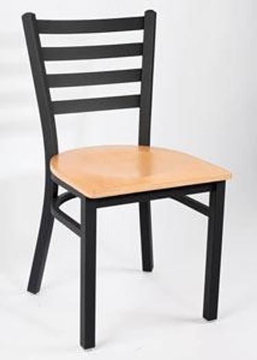Ladder Back Metal Chair, Walnut  OR Oak Finish Wood Seat