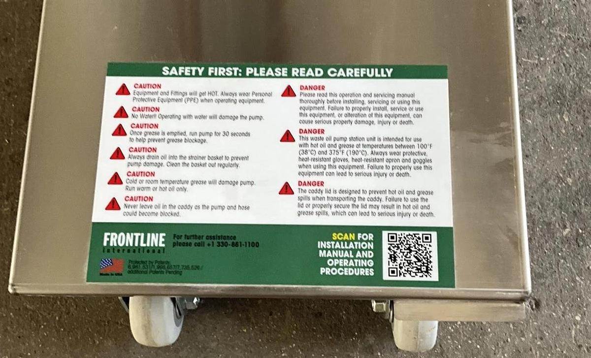 Used 2024 Frontline International 10SS Grease Caddy filter Heated Grease Oil Filter BRAND NEW