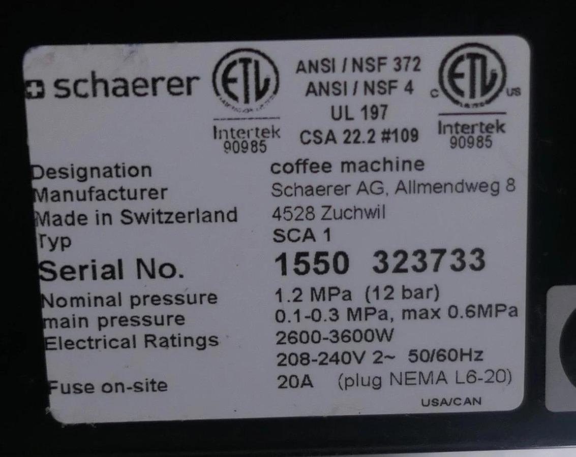 Used Schaerer Coffee Art Plus SCA-1 Super Automatic Bean-to-Cup Coffee MachinE
