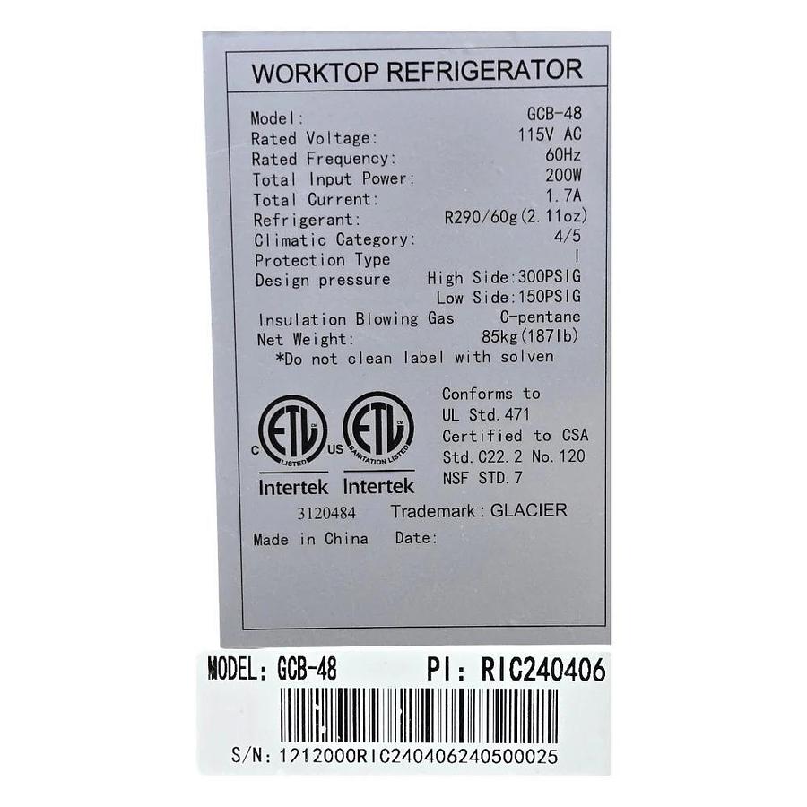 Used Glacier GCB-48 Chef Base - 2 Drawer - 48 inch -WARRANTY