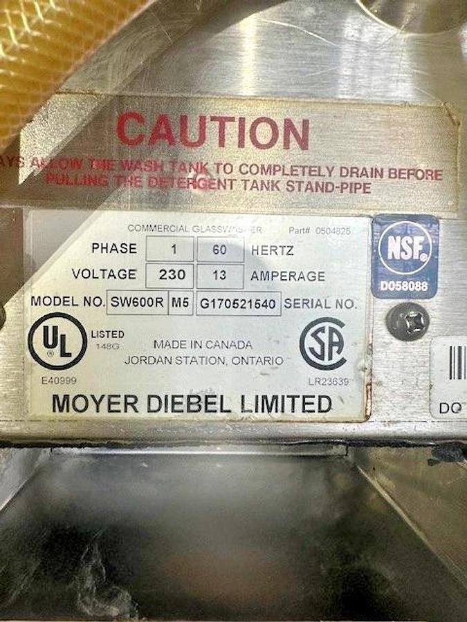 Used MOYER DIEBEL SW600R 72" RIGHT-LEFT LOW TEMP PASS THROUGH AUTOMATIC GLASSWASHER