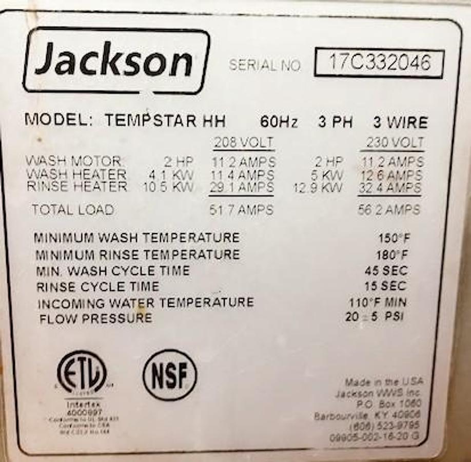 Used Jackson Tempstar Model HH Bakery pan style pan and dish washer