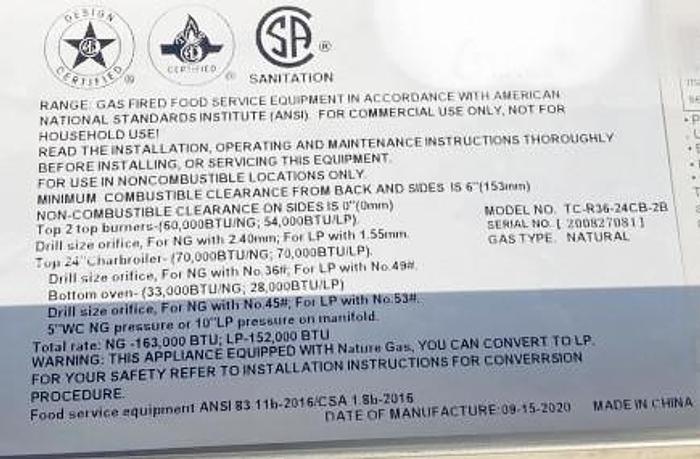 Oven with 24" char broiler and 2 open burners