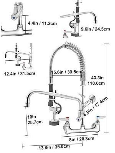 Commercial Pre-rinse Faucet Wall Mount Kitchen Sink Faucet 8" w/ Sprayer