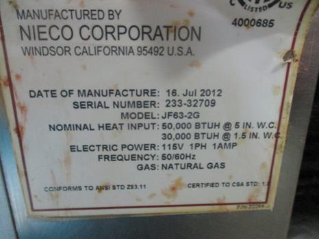 Used Nieco Broiler JF63-2G