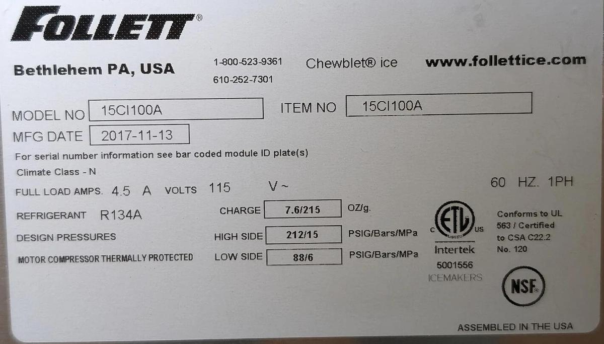 Used Follett 15CI100A Countertop Ice & Water Dispenser w/ Chewblet ® Ice Icemaker