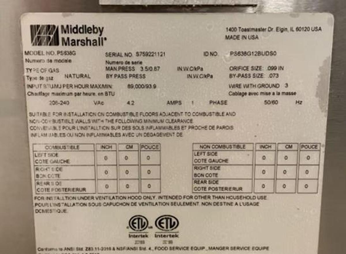 Used 2021 Middleby Marshall PS638G Single Natural Gas Conveyor Oven on Casters
