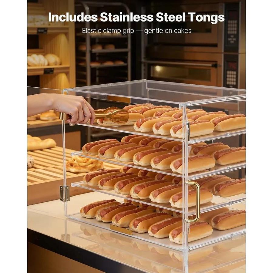 Bakery Display Case, 4-Tier Commercial Countertop Pastry Display Case, Clear Acrylic Bread Box for Kitchen, Party Cake Cabinet with Magnetic Rear Door for Cookie Dessert Donut, 20.9"x17.1"x16.3"