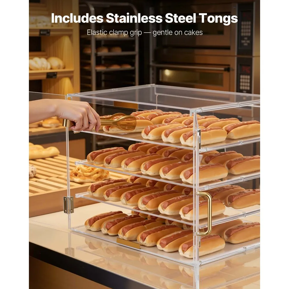 Bakery Display Case, 4-Tier Commercial Countertop Pastry Display Case, Clear Acrylic Bread Box for Kitchen, Party Cake Cabinet with Magnetic Rear Door for Cookie Dessert Donut, 20.9"x17.1"x16.3"