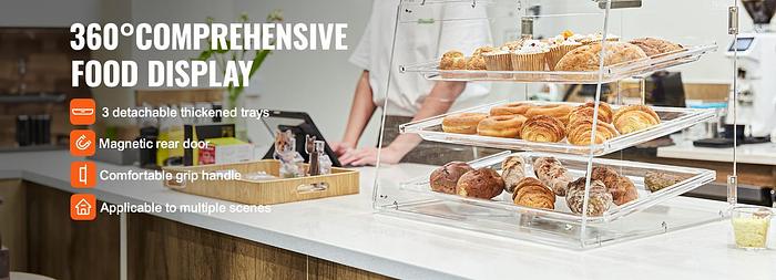 Used Pastry Display Case, 3-Tier Commercial Countertop Bakery Acrylic Display Case - 20.7" wide