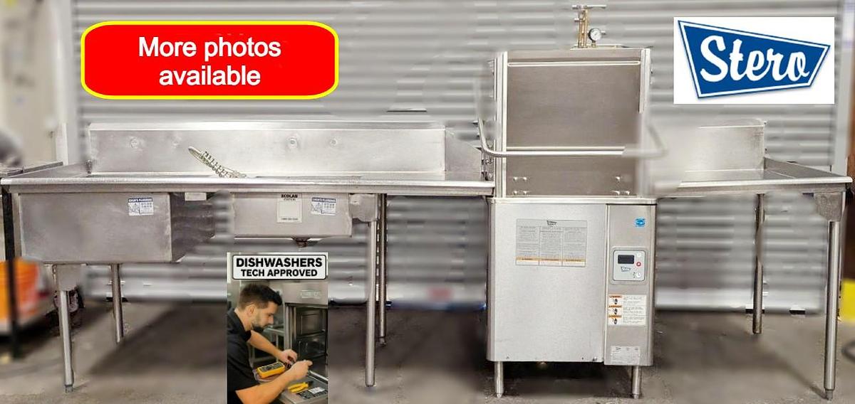 Used Stero SD3 Pass-Thru Dishwasher W/Dish Tables & Pre-Rinse Faucet