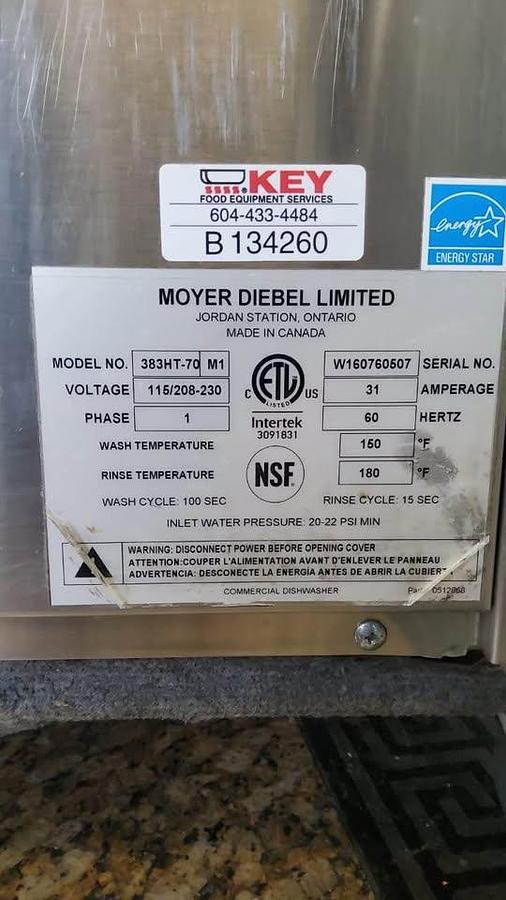 Used Moyer Diebel High Temp Undercounter Dishwasher - SEE VIDEO