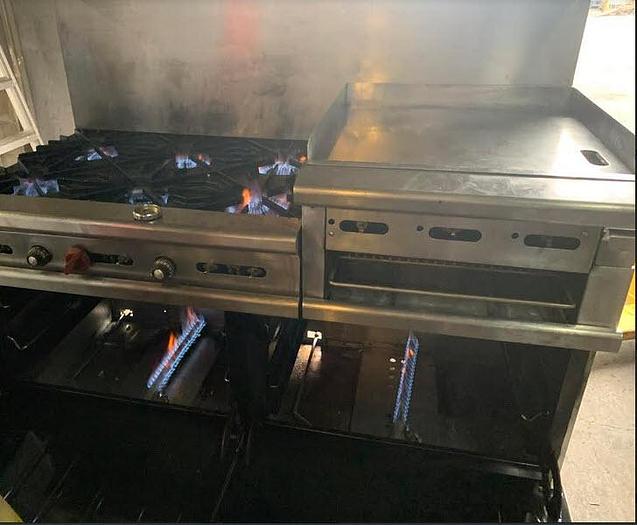 Used Wolf combo Gas range - 2 ovens - 6 burners - 24" flat top grill with broiler
