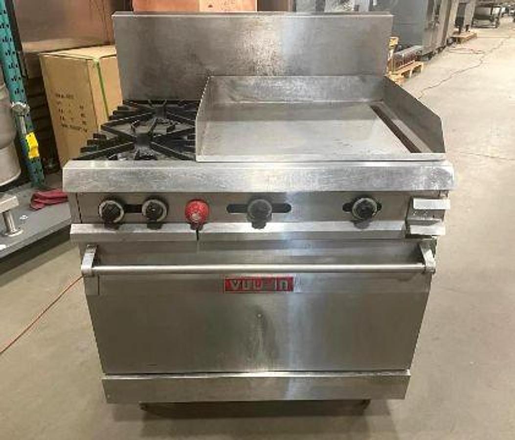 Used VULCAN 36FL GAS 2-BURNER RANGE WITH 24" GRIDDLE AND OVEN